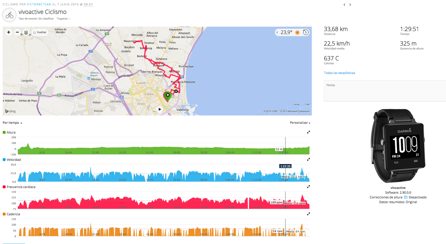 ciclismo vivoactive garmin connect 1