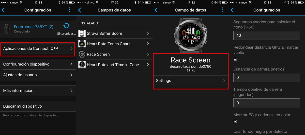 Configuración de los data field de Connect IQ desde la aplicación Garmin Connect 