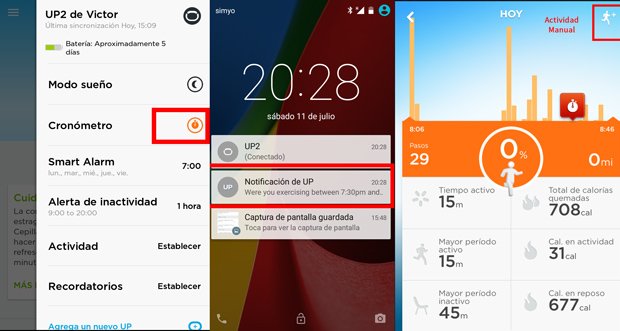 Iniciar cronómetro pulsera de actividad Jawbone UP2