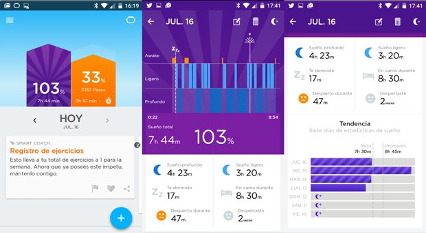 Registro sueño Pulsera de actividad Jawbone UP2