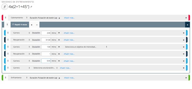 Sesión de entrenamiento creada desde Garmin Connect