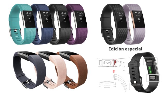 colores y correas fitbit charge 2