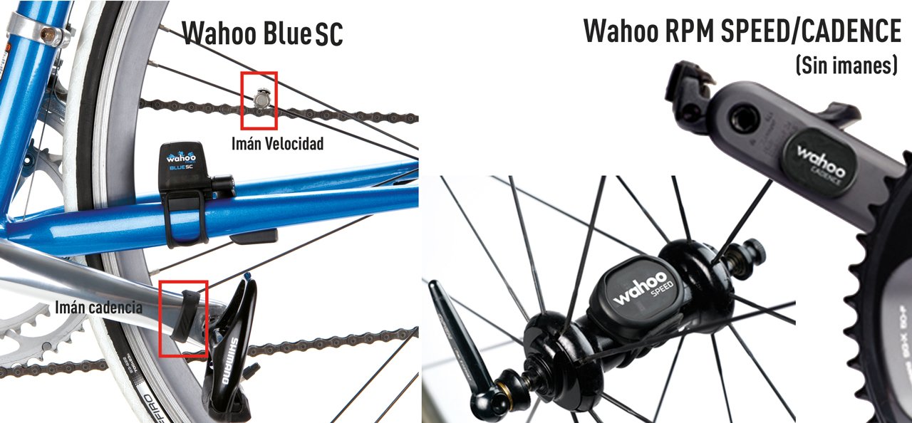 Sensor de cadencia Wahoo Blue SC versus Wahoo RPM sin imanes. 