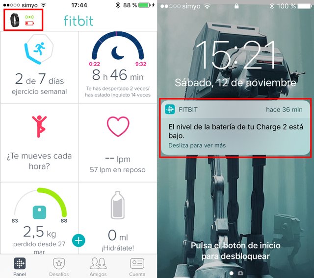 Avisos batería baja Fitbit Charge 2