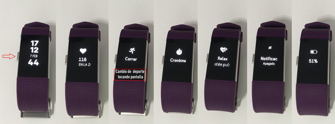 Fitbit Charge 2: pantallas de menú.