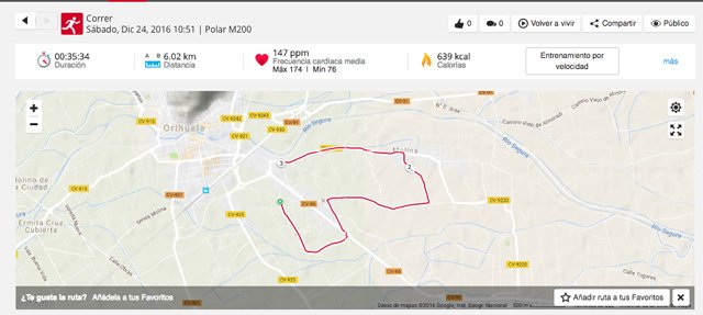 Track generado tras una carrera con el Polar M200 y visualizado en el portal Flow Polar