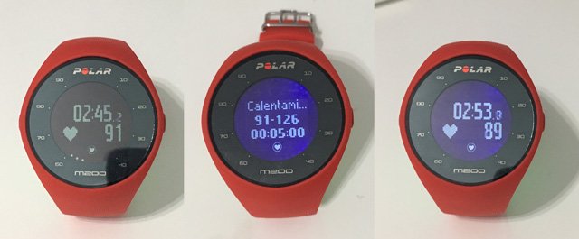 Pantalla Polar M200 con y sin iluminación