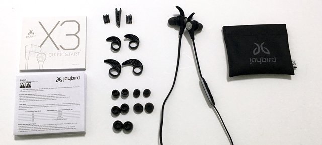 jaybird x3 auriculares inalámbricos bluetooth para deporte: contenido de la caja.