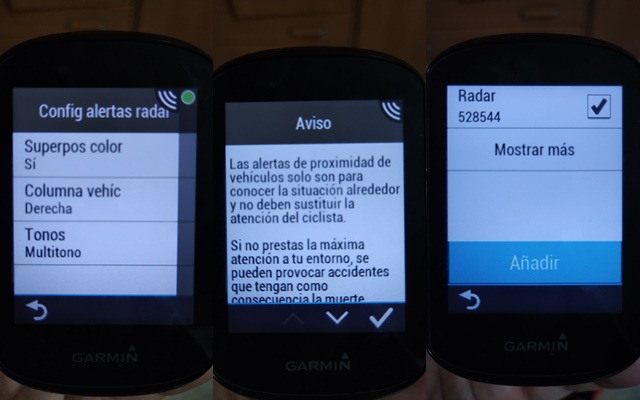 Configuracion garmin radar varia