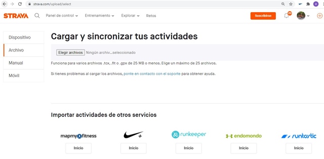Como subir actividades a strava