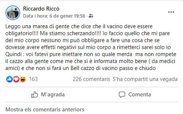 ricardo ricco dopaje y vacuna coronavirus