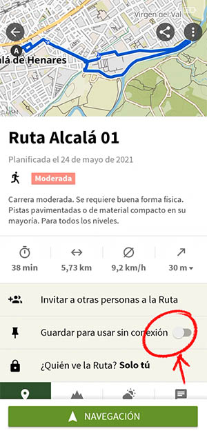 Rutas sin conexión en Komoot