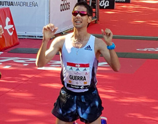 Javi Guerra, tras cruzar la meta en Madrid